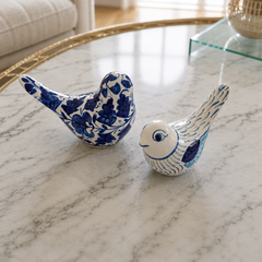 Handcrafted Blue Pottery Bird Pair
