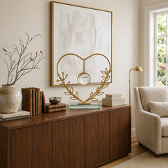 Elegant Gold Metal Heart Figurine with Floating Glass Ball